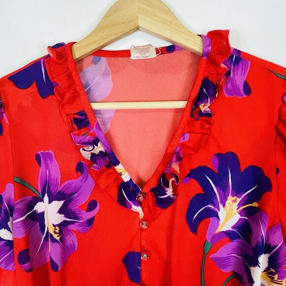 Candi Jones Vintage 60s Red Floral Short Sleeve Secretary Dress Womens Small - Picture 4 of 15